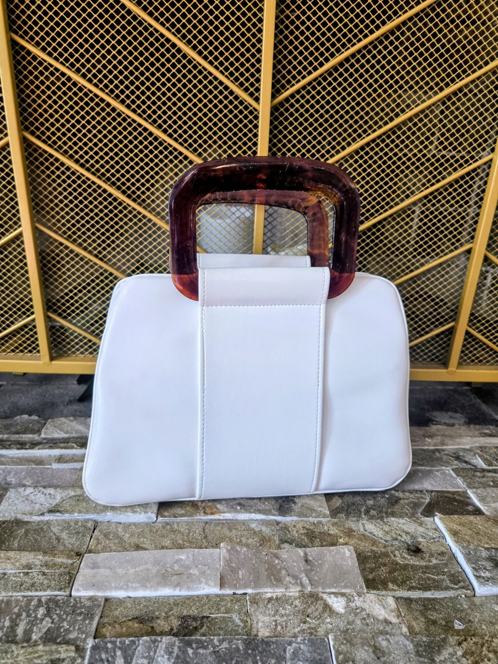 Source Unknown White Satchel with Tortoiseshell Handle
